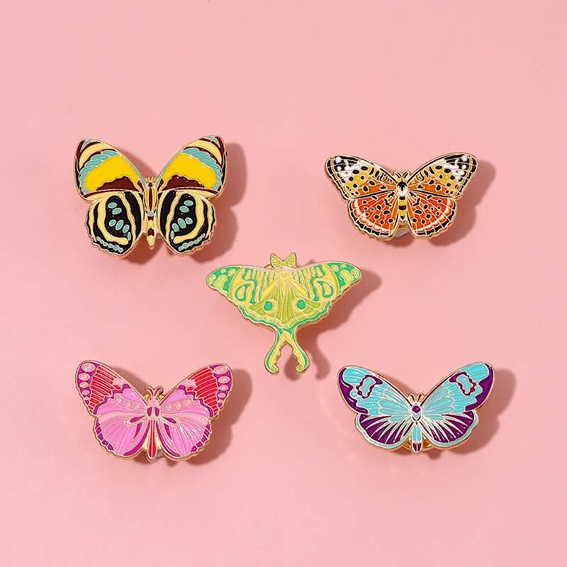 Warna-warni Kupu-Kupu Enamel Pin Lucu Ngengat Bros Logam Lencana Pakaian Kerah Pin Ransel Lencana Kartun Serangga Perhiasan Hadiah Pin