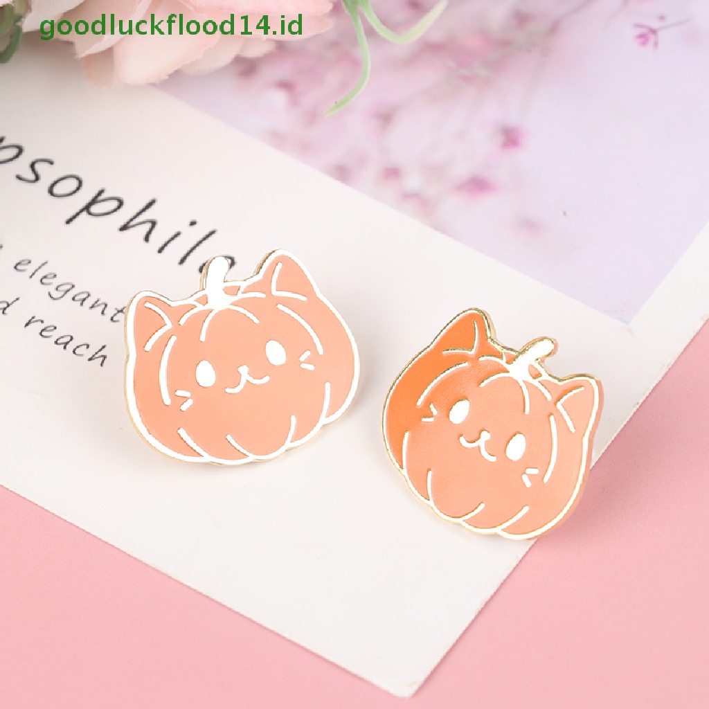 [GOOGFOUR] 1pc Kawaii Pumpkin Cat Enamel Keras Pin Kartun Fashion Tanaman Labu Cahaya [TOP]