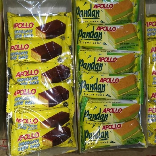 APOLLO MALAYSIA PANDAN &amp; COKLAT LAYER CAKE BOLU PER 1 PCS @18 GRAM