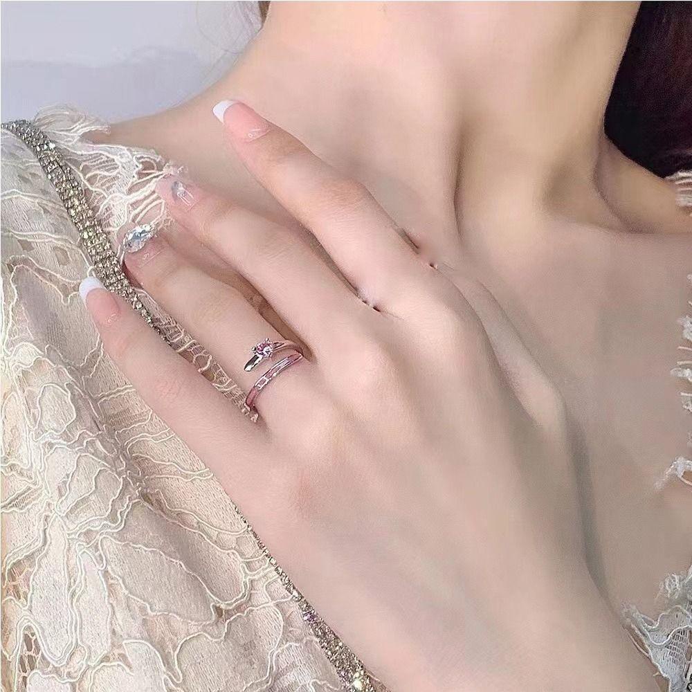 Mxbeauty Y2K Wanita Cincin Trendi Mengkilap Chic Niche Desain Hadiah Gadis Tembaga Merah Muda Hati Pembukaan Cincin Gaya Korea Cincin