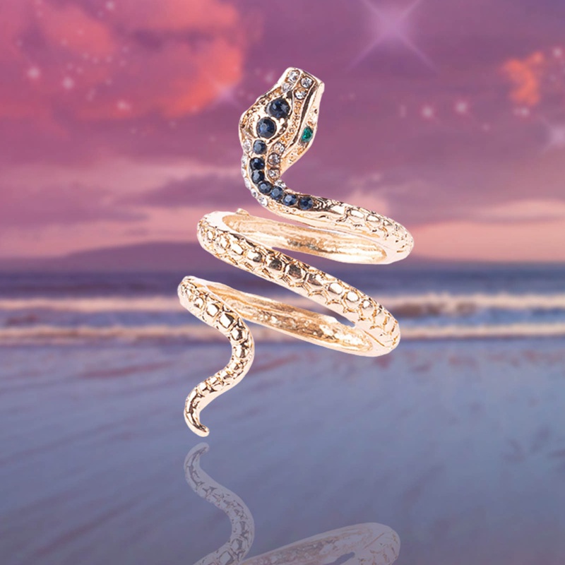 Perhiasan Hewan Grosir Fashion Rose Gold Snake Rings Untuk Wanita Logam Berat Punk Rock Kristal Cincin Vintage Jewelry