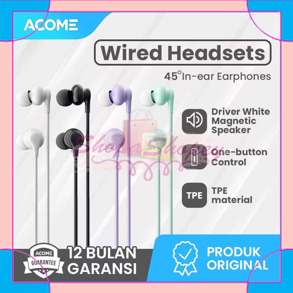 Acome Wired Earphone Headset Driver White Magnetic Speaker Garansi Resmi 1 thn AW07