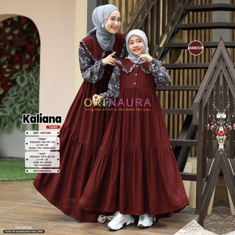Couple Motif Series Orinaura / Original Naura Gamis Ibu + Dress Anak Bahan Rayon Viscose Premium/ Gr