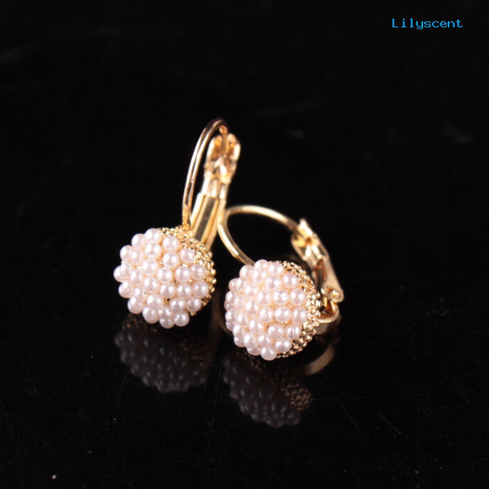 [LS] Fashion Wanita Bulat Mutiara Imitasi Pesona Leverback Anting Tindik Perhiasan Hadiah