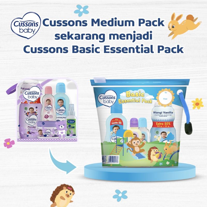 Cussons baby gift kado bag set BASIC ESSENTIAL MEDIUM dan MINI pack perlengkapan mandi bayi sabun shampo telon bedak baby cream hair lotion