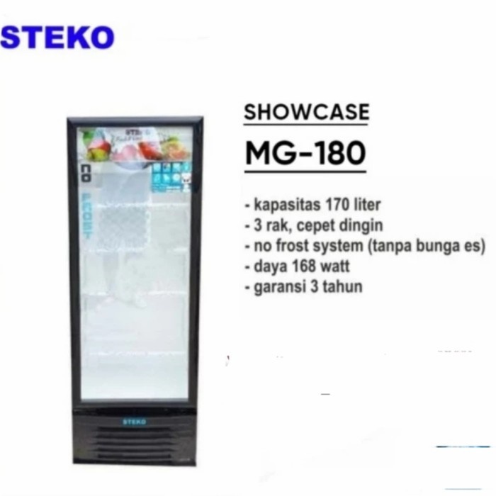 SHOWCASE STEKO MG 180 3 RAK LEMARI PENDINGIN MINUMAN DISPLAY COOLER KULKAS LOW WATT NO FROST