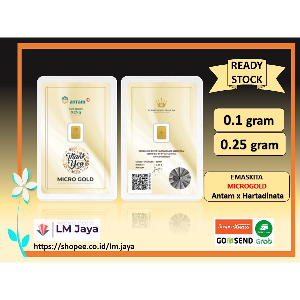 Micro Gold Antam Hartadinata Thank You 0.25 gr  Thank You 0.1 gr Microgold Thank You 0.25 gr  Microgold Thank You 1  gr Logam Mulia 0.1 gr Logam Mulia 0.25 gr Kado spesial
