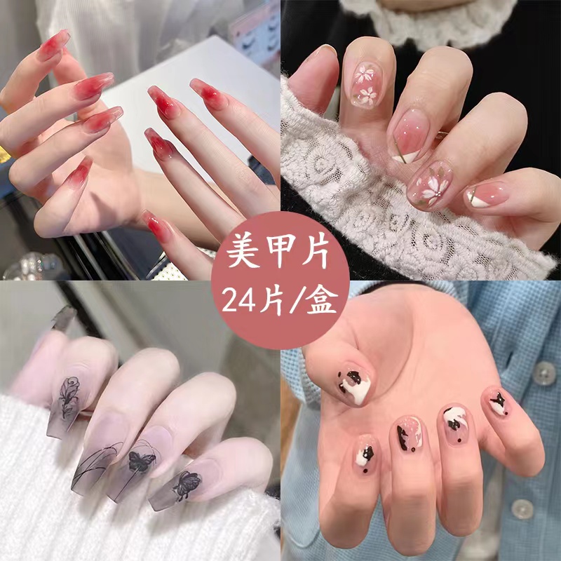 LK13261-LK13310 24Pcs Kuku Palsu Motif Kartun 24 Pcs Fake Nail Karakter Manicure Nail Stickers Wedding Pengantin Murah Import