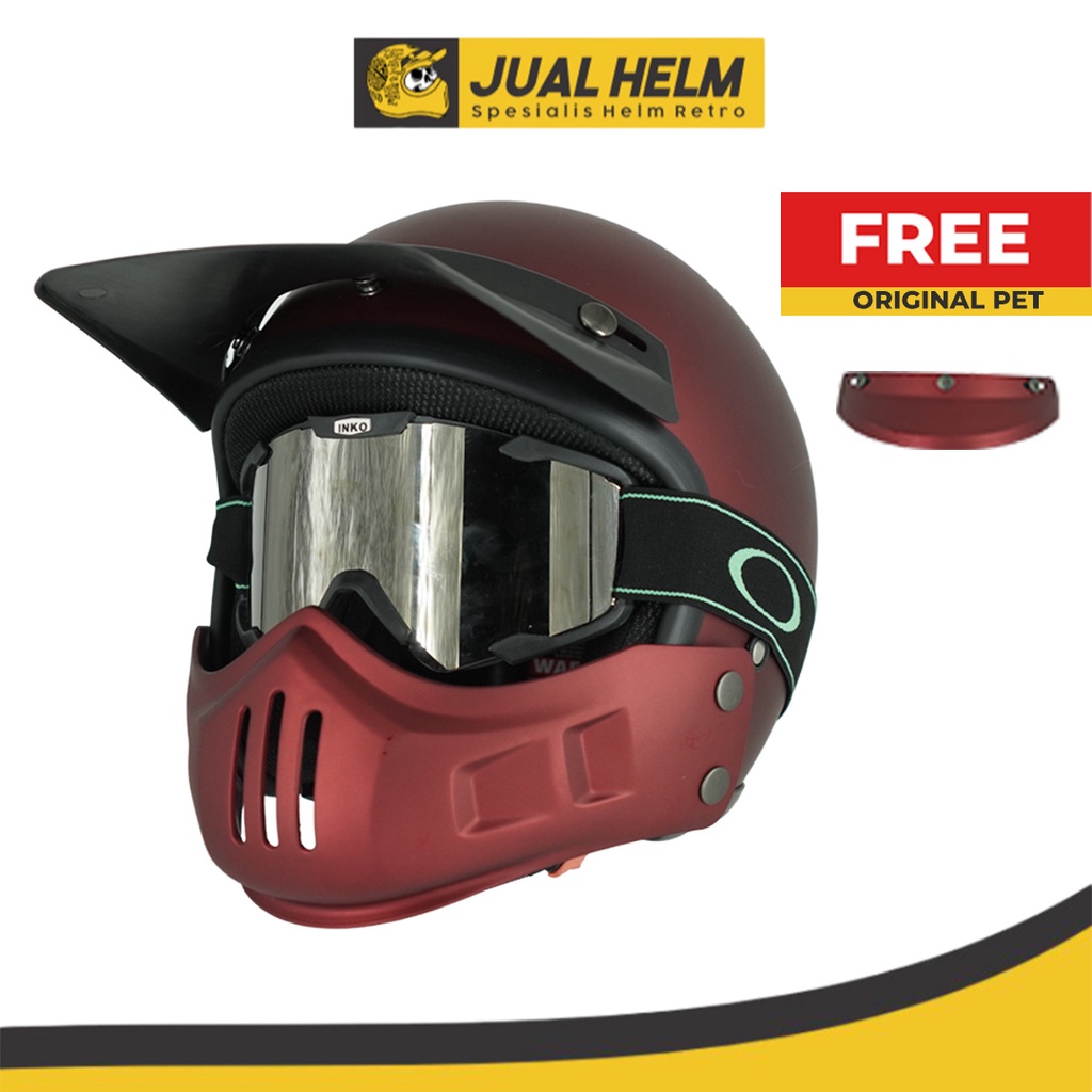 Helm Retro Cakil Modular + Goggle Inko + Pet Duck Cross