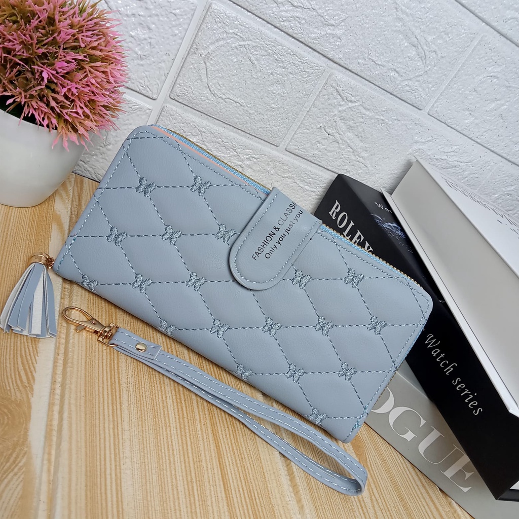 Dompet Panjang Lipat Zipper Multifungsi Korea Fashion Style Dompet Cewek Resleting Klip Women Wallet PU Satu7an D87