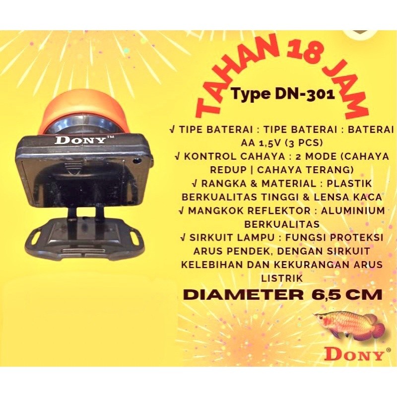 Dony DN-501 Senter Kepala 3W 3 Watt dengan 2 Baterai AA Cahaya Putih