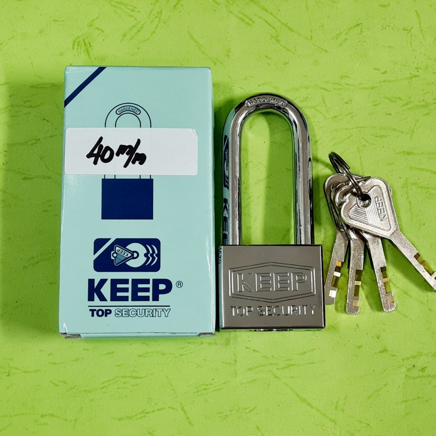 Gembok Leher Panjang 40mm Keep Top Security Kuningan 4 Anak Kunci / Pad Lock Pagar / Pintu - Kuat -