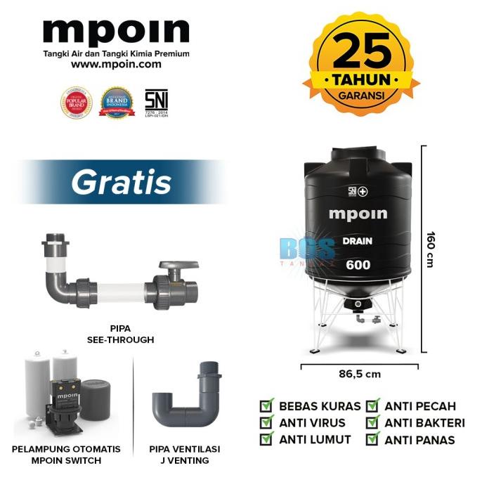 Tangki Kuras MPOIN PLUS 600 Liter DRAIN | Toren Air | Tandon Air