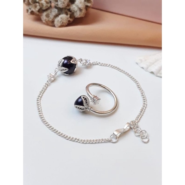 Mutiara Lombok Asli | Aksesories set Cincin dan gelang mutiara air tawar model kendari