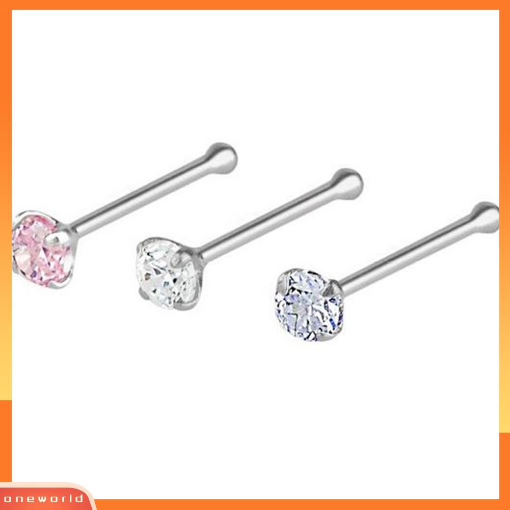 [oneworld] 3pcs/set Wanita Cubic Zirconia Stainless Steel Hidung Studs Perhiasan Tindik Tubuh