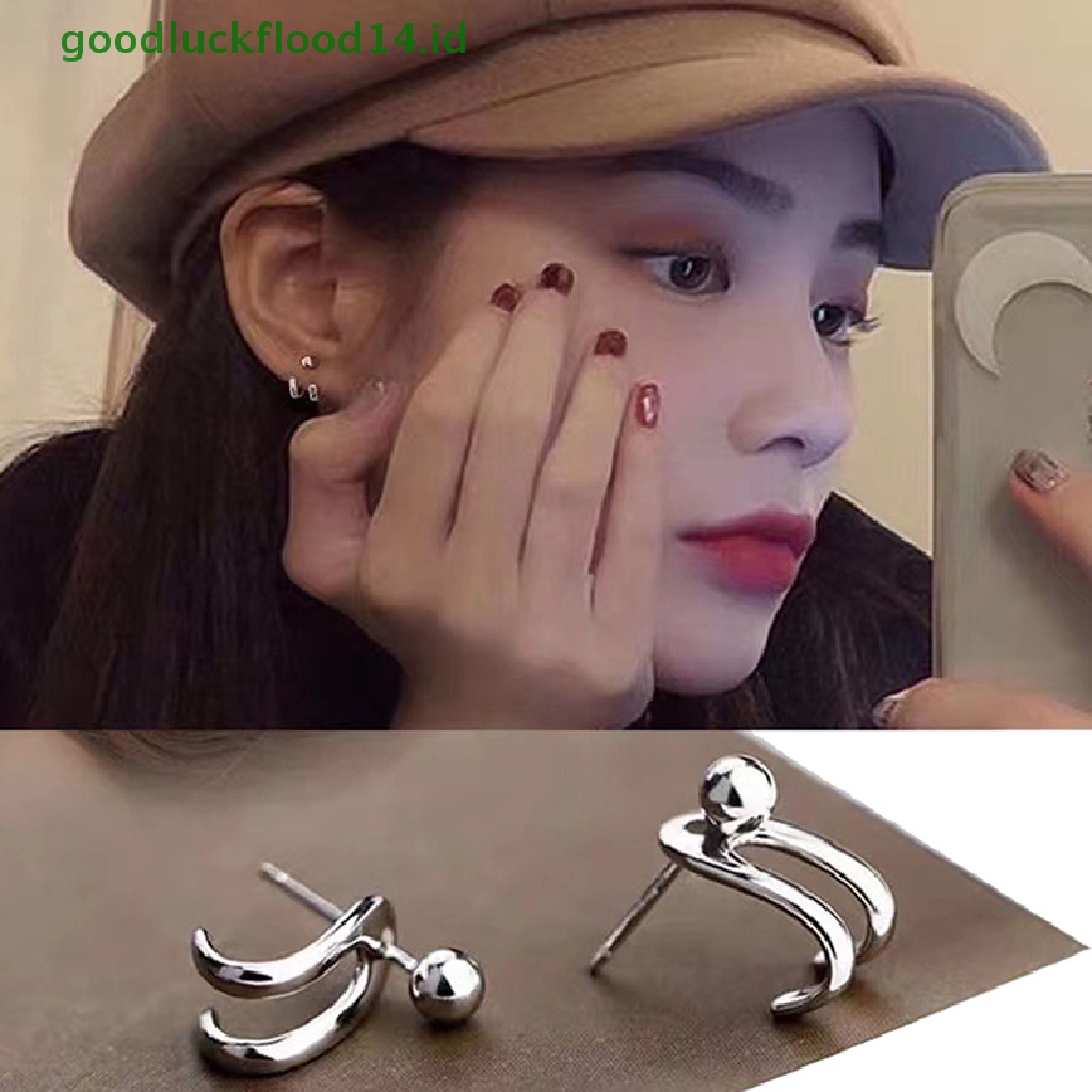 [GOOGFOUR] 1pasang Klasik Vintage Mini Stud Earrings Mode Baru Sederhana Double-line Cahaya Manik Belakang Gantung Anting-Anting Telinga Stud Telinga Tulang Stud Pesta Perhiasan Hadiah [TOP]