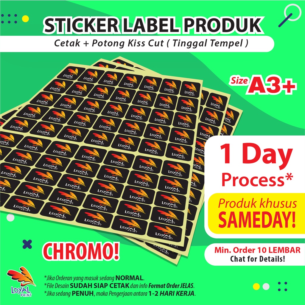 

(SAMEDAY) Cetak Stiker Chromo + Cutting / Label Kemasan Produk / Cetak Sticker Kromo - Loyal Print