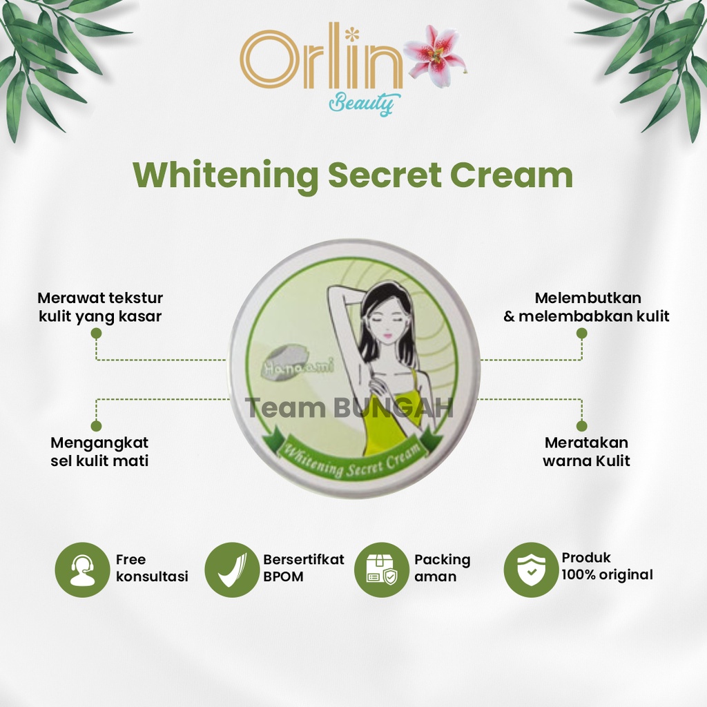 Orlin Beauty Whitening Secret Cream Mencerahkan Ketiak Lipatan Selangkangan Dark Spot Neck Cream Ski