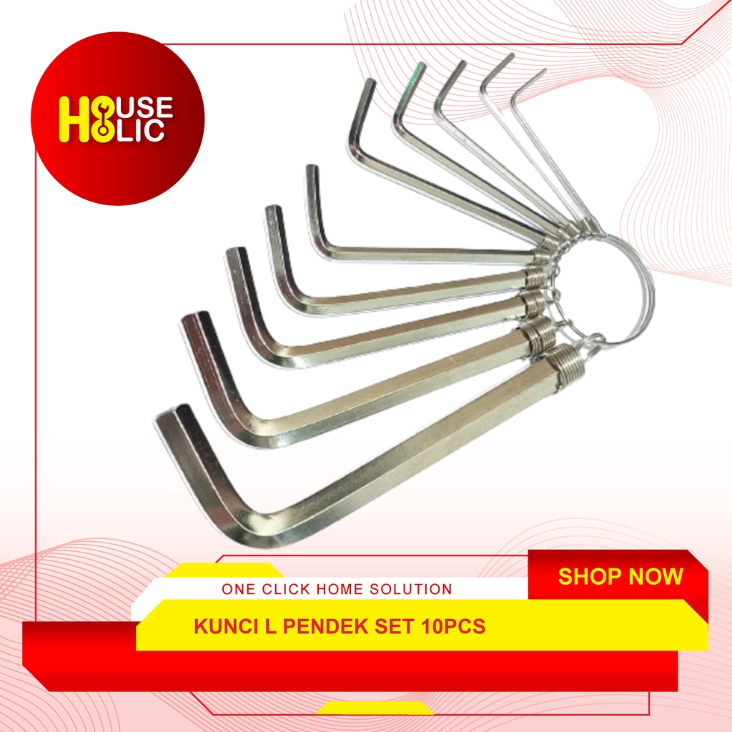 Kunci L Set 10 Pcs Pendek / Hexagonal Hex Key Set