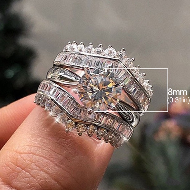 3pcs/set Cincin Ganda Dapat Ditumpuk Untuk Wanita Mewah Pernikahan Band Aksesoris Dengan Kristal Briliant Cubic Zirconia Baru Perhiasan Trendi