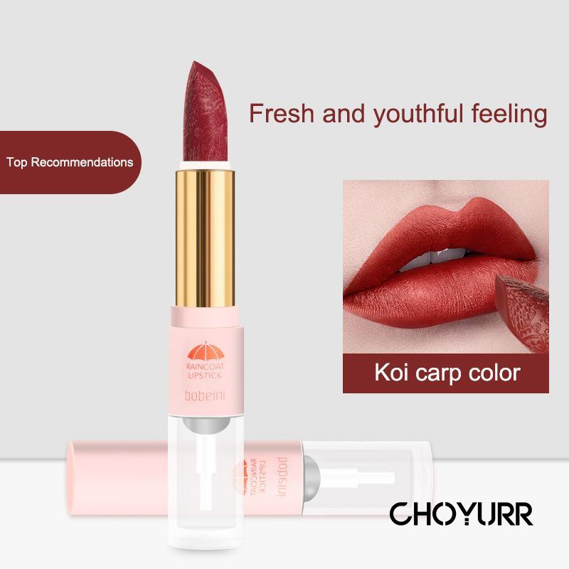 【COD】Raincoat Lipstick Double Function Moisturizing Long Lasting Lipstick Lipgloss Matte Lipstik  Waterproof Non Stick Cup Original -CH