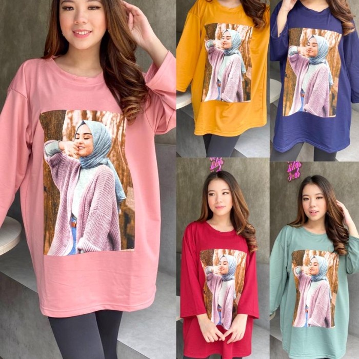 Kaos Wanita Oversize Korea Kaos Wanita Hijab Jumbo Kaos Oversize7/8