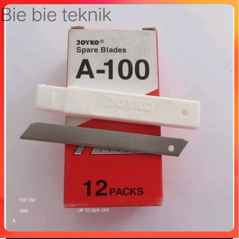 

ISI PISAU CUTTER JOYKO A-100 (KECIL) 1 PAK (ISI 12 KOTAK MATA PISAU ) HARGA PERKOTAK