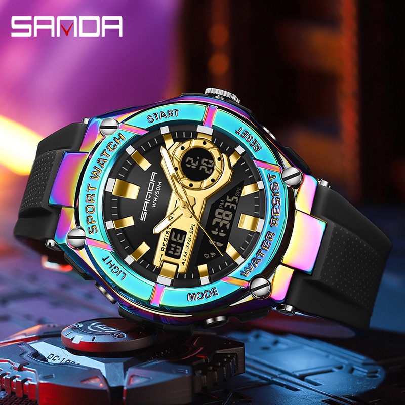 SANDA 3123 Jam Tangan Pria Digital Analog Tali Rubber Chronograph Anti Air WATCHKITE WKOS