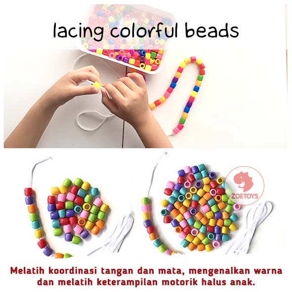 Zoetoys Lacing Colorful Beads 50 100 pcs | Mainan anak | Edutoys | Belajar Meronce Ronce Manik