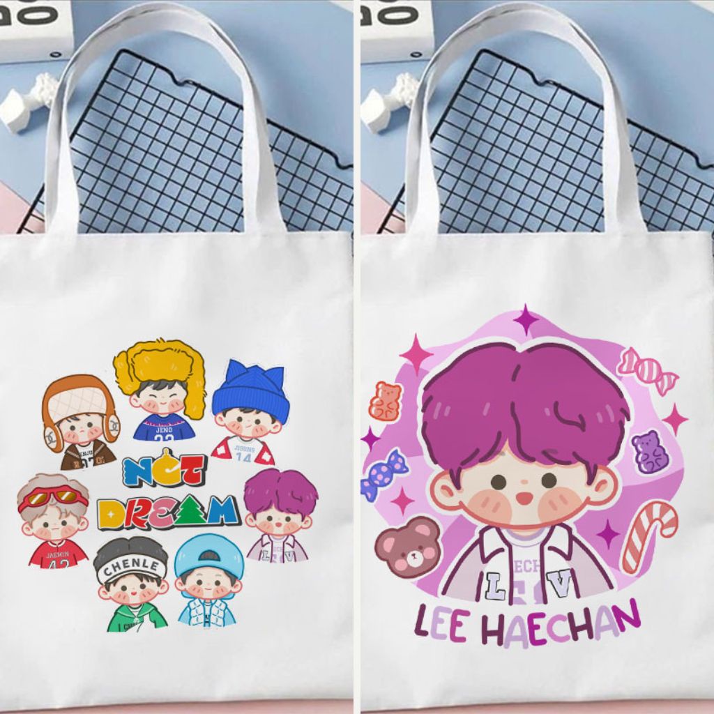 Tas Serut Tote bag NCT Dream 127 Chibi Candy Lucu Kpop Korea String Bag Kanvas Wanita Tas Gendong Aesthetic