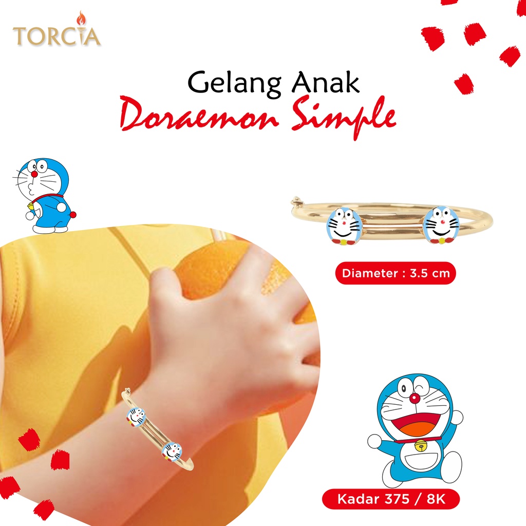 Gelang Bayi dan Anak Emas Asli Doraemon Simple Kadar 375 Torcia