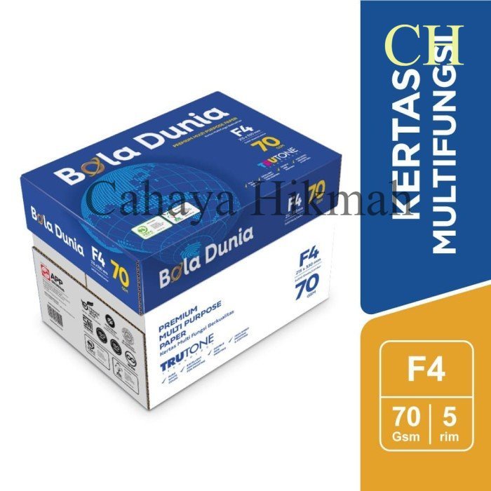 

Bola Dunia Kertas Fotocopy 70 GSM F4 - 1 Boks = 5 Rim berkualitas