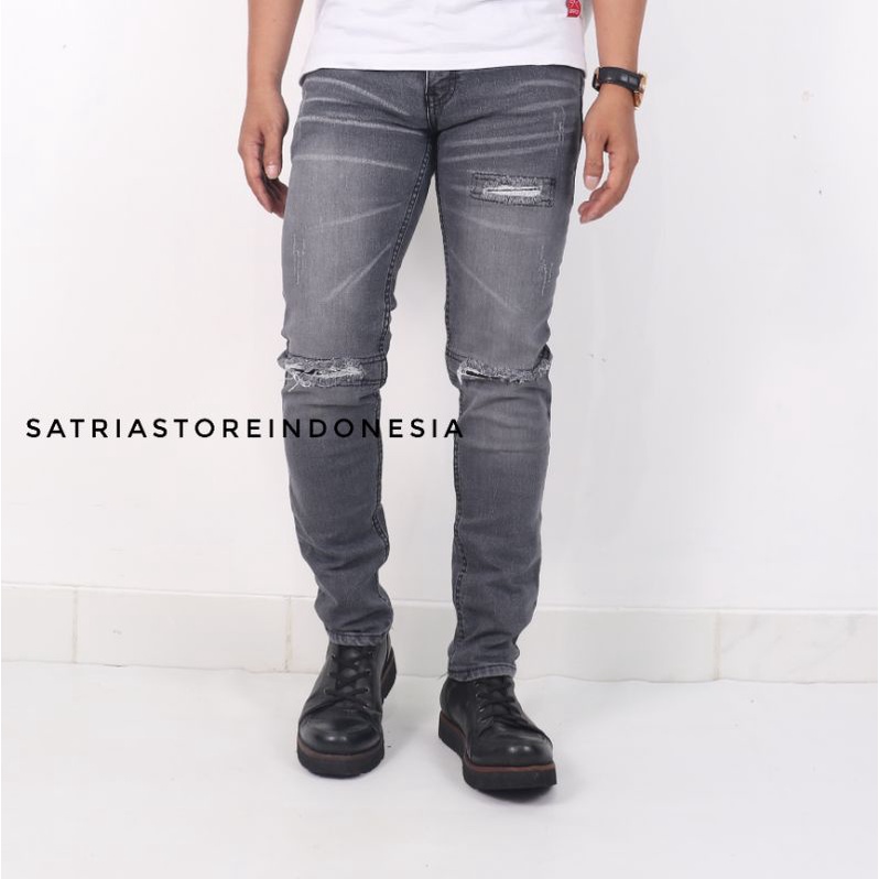 Celana Sobek Pria, Ripped Jeans Pria , sobek dilapis (tidak tembus)Celana panjang pria jeans skinny