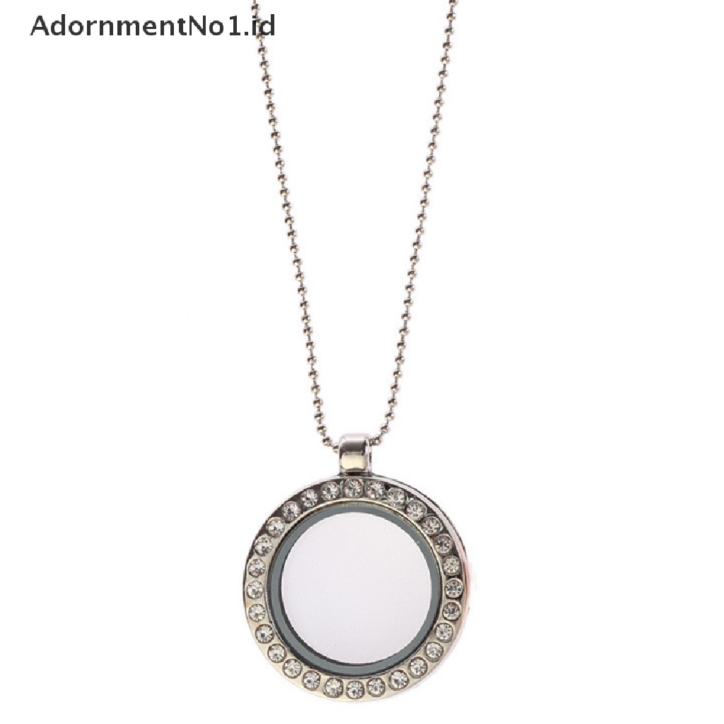 [AdornmentNo1] Berlian Imitasi Bulat Floag Memory Locket Necklace Round Living Glass Pendantets [ID]