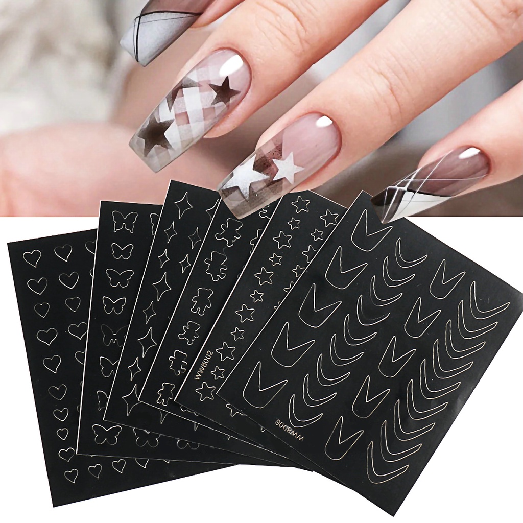 MSY Stiker Transfer Dekorasi Manicure 3D untuk Nail Art French/Motif Love/Boneka/Butterfly/Star