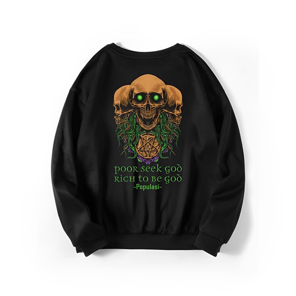 Cavenza Crewneck Motif Satanic Rich to be god