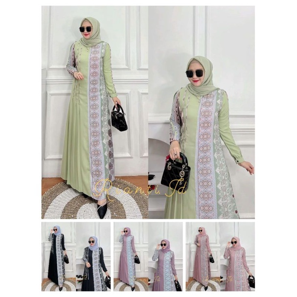 azima dress gamis/ori rianti/lebaran/kondangan/terbaru/cod/hijau/lilac/hitam/Dusty/busui/LD 120/jumb