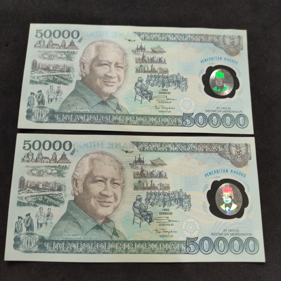 Uang Kuno 50000 Rupiah Polimer Polymer Suharto 1993 AUNC