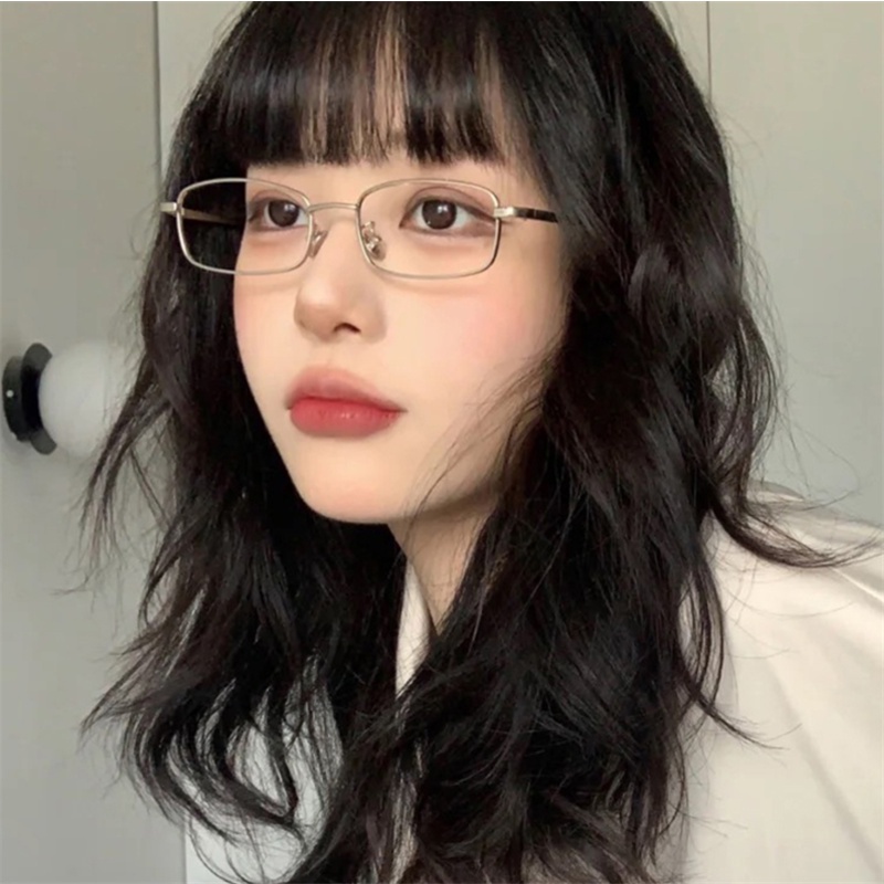 Roselife Narrow Rectangle Frame Metal Eyeglasses Untuk Pria Wanita Gaya Keren Cewek Cowok Tampan Cowok Profesor Eyewear Kacamata Aesthetic