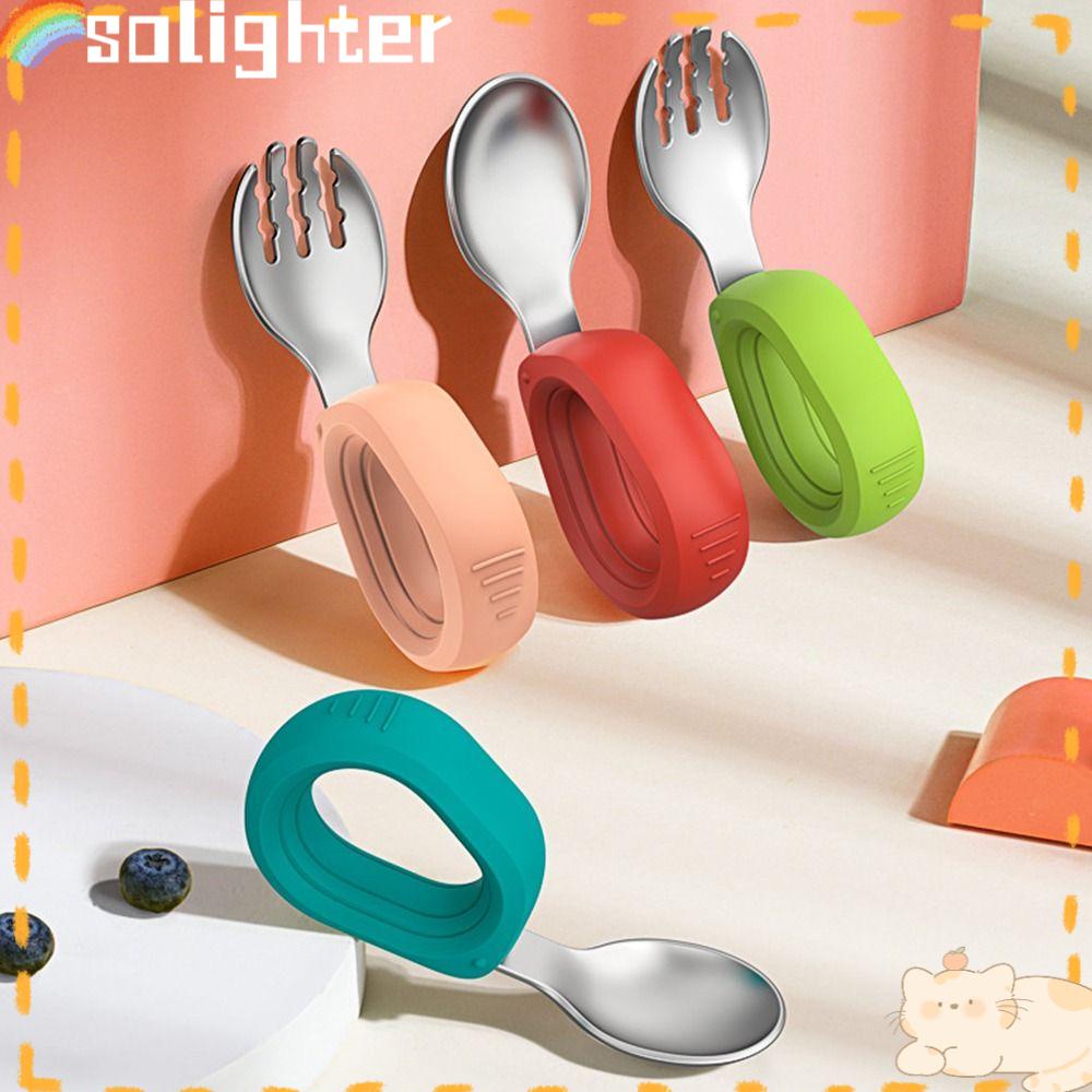 Solighter Anak Peralatan Makan Anak Sendok Garpu Makan Stainless Steel Makan Garpu Sendok Pendek Set