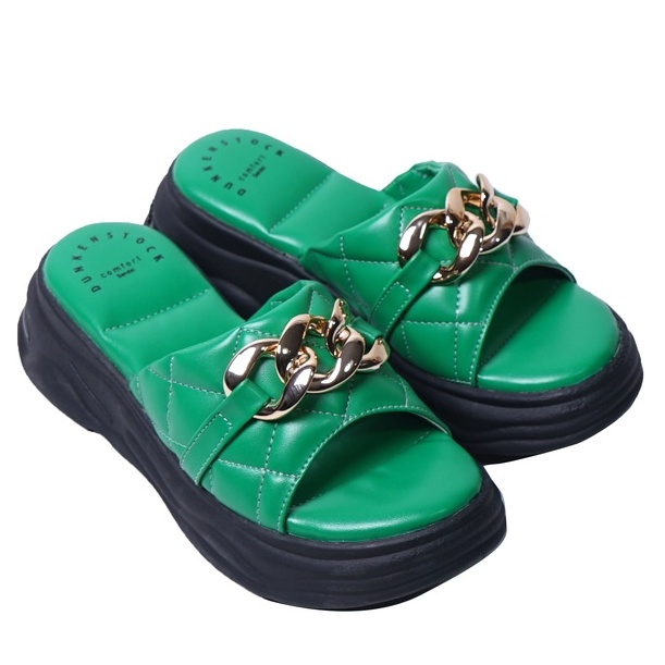 SARASARA YUK - Dunkenstock CHERIYA Sandal Wanita Wedges Chain Tinggi 5cm Size 36 - 40 Casual Sendal Platform Bellezza 37 38 39 Santai Slop Belleza Warna Green Hijau Selop Premium Original Beleza Kekinian Terbaru Shoes ORI Mall Official Store