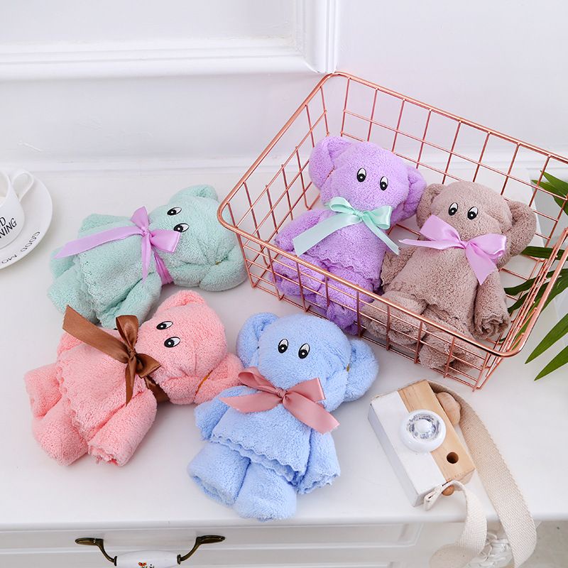 [HY.OLSHOP12] Handuk Mandi &amp; Handuk Wajah Motif Boneka Beruang Bahan Serap Air Ukuran 35x75 CM