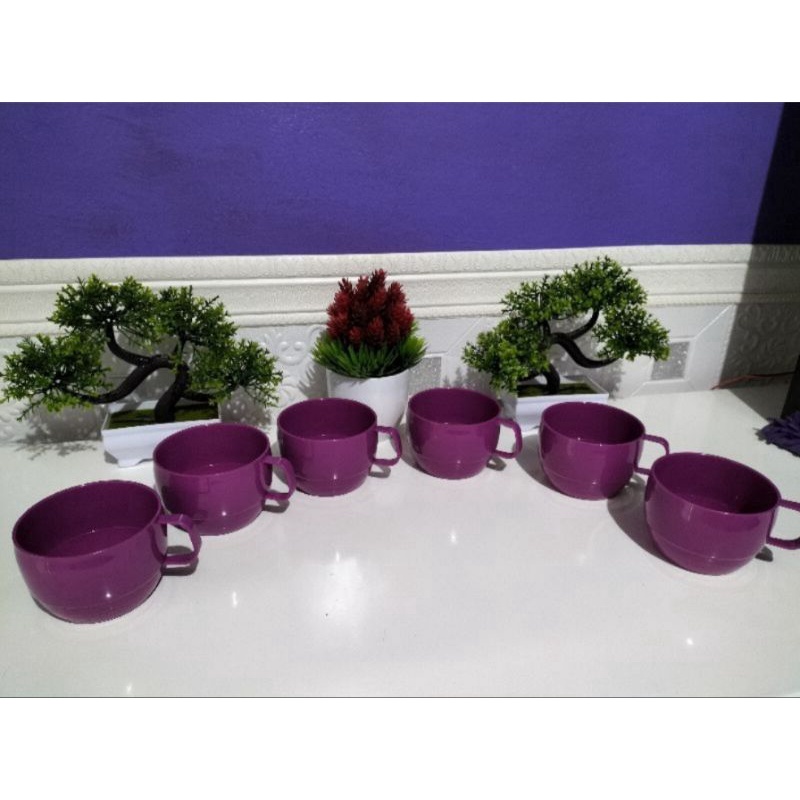 CANGKIR ungu semi MELAMIN campur PLASTIK ukuran besar 6pcs