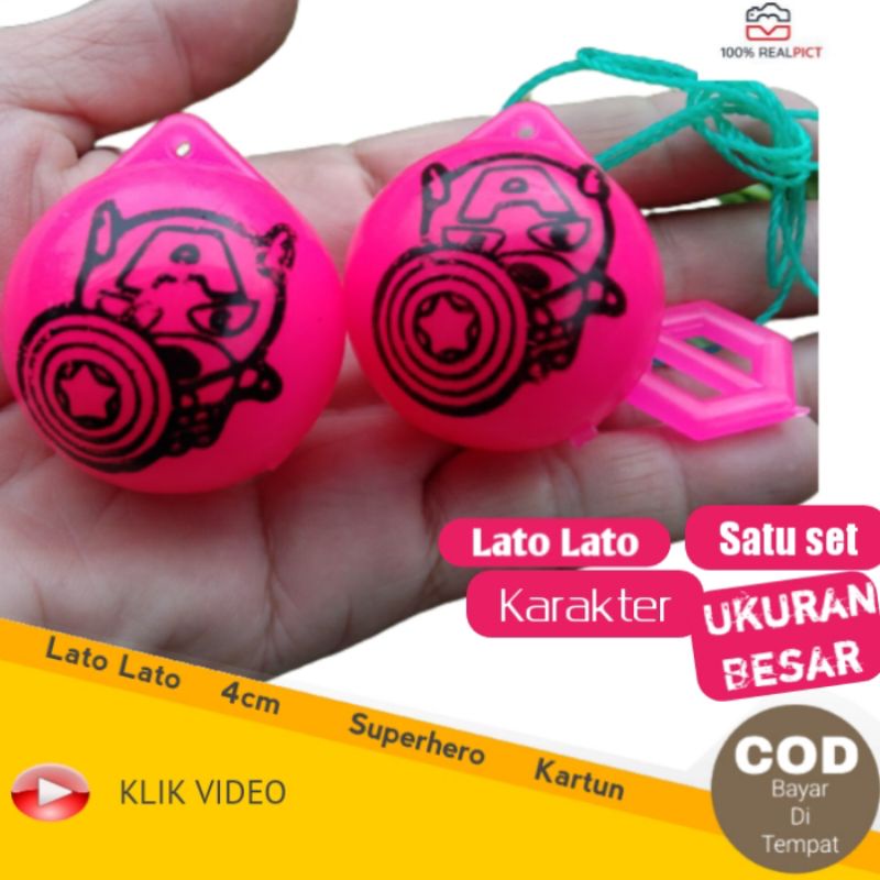 Mainan Anak Lato Lato Karakter Superhero Kartun Ukuran 4 cm Besar Satu Set