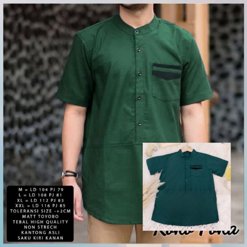 Baju Kemeja KURTA Koko Ayah Anak Pria Laki Muslim Lengan Pendek Bahan Katun Ukuran S M L XL XXL JUMB