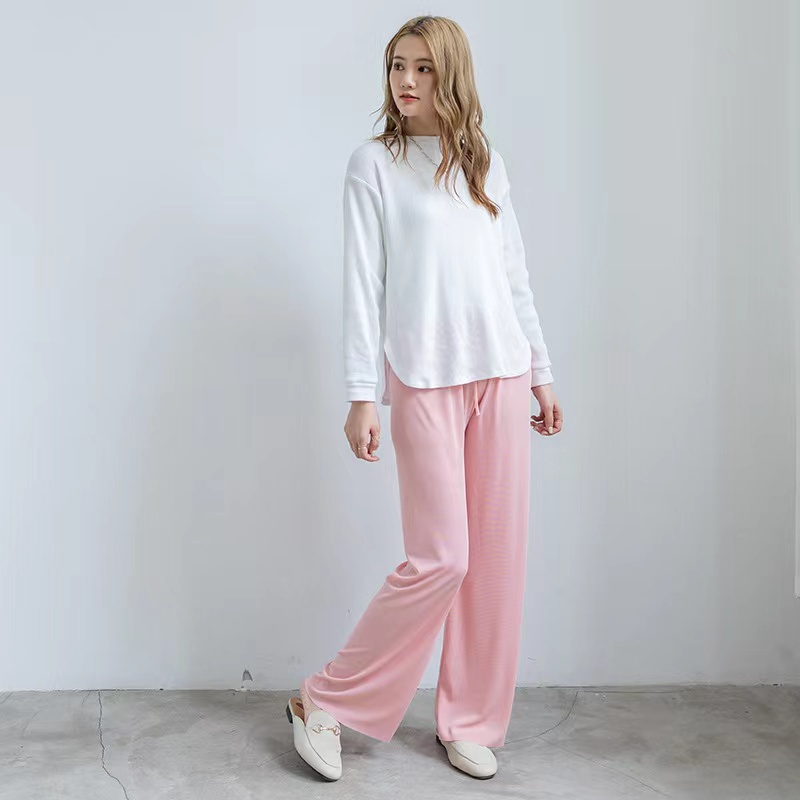 Stok bersih!Dasi Celana Wanita Kasual Longgar Sutra Es Wide Leg Long Pants