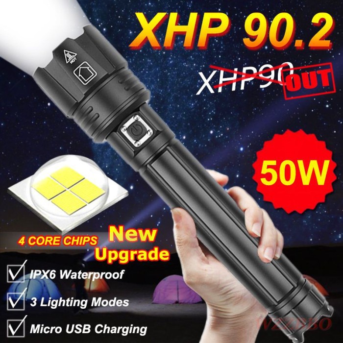 Senter Sinte Senter Led Xhp90.2 King Boa 80000Lm Big Super Terang Xhp90 18650