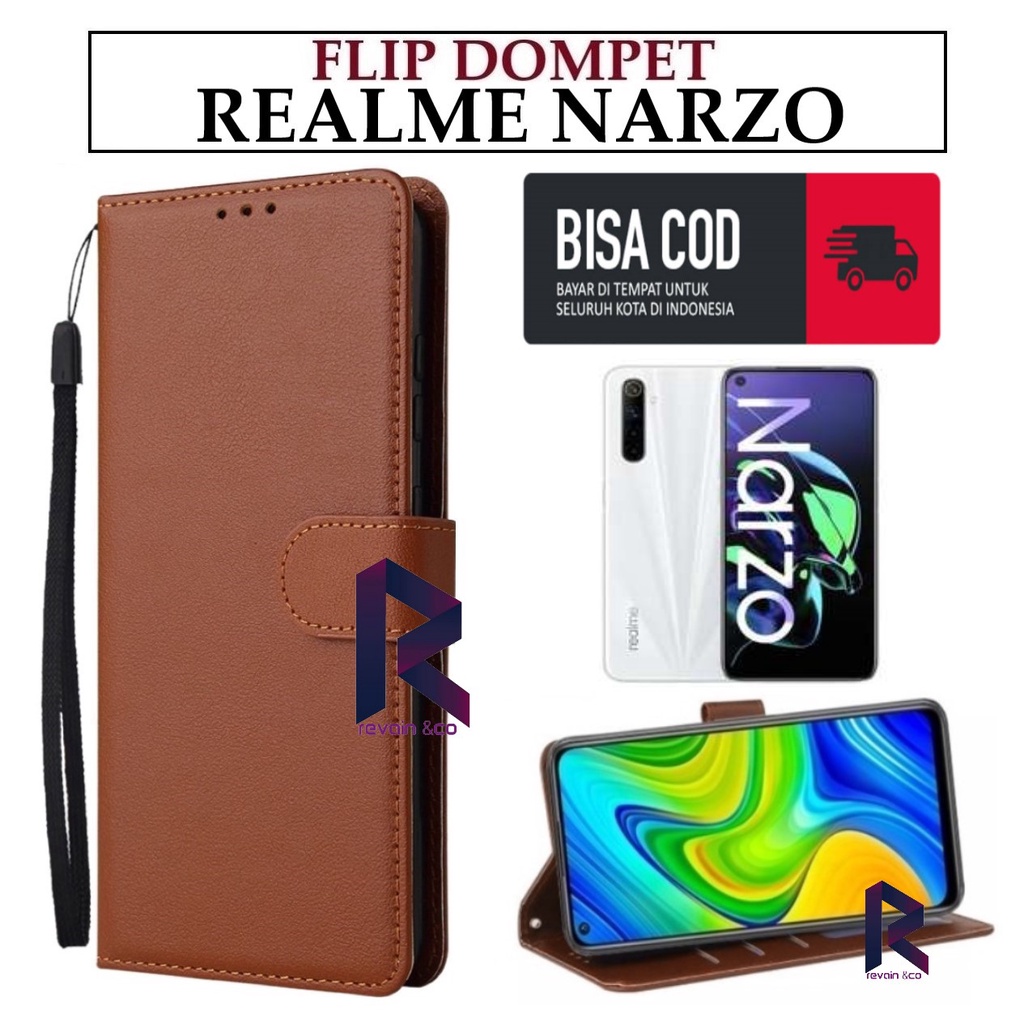 CASE REALME NARZO FLIP WALLET LEATHER KULIT PREMIUM SARUNG BUKA TUTUP KESING HP FLIP CASE REALME NARZO