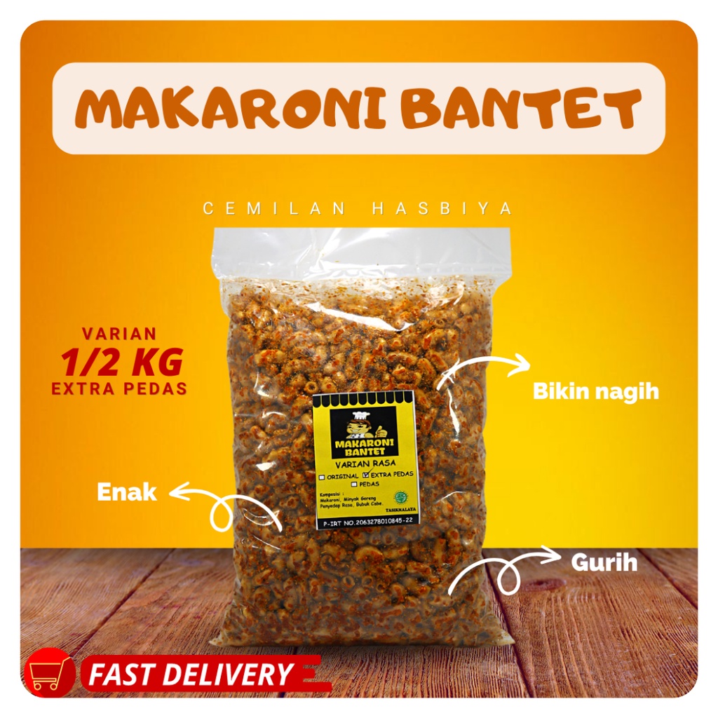 MAKARONI BANTET KHAS KOTA TASIKMALAYA KEMASAN 1/2KG - MAKARONI BANTET EXTRA PEDAS CAP KOKI