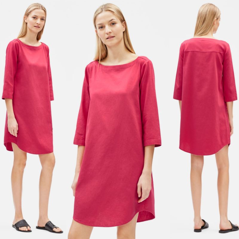 Eileen Fisher Organic Cotton Twill 3/4-Sleeve Dress